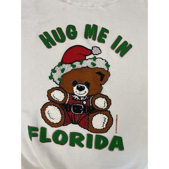 VINTAGE Bear Hug Me In Florida Holiday Crewneck Sweatshirt Men Large 90s - Picture 2 of 9